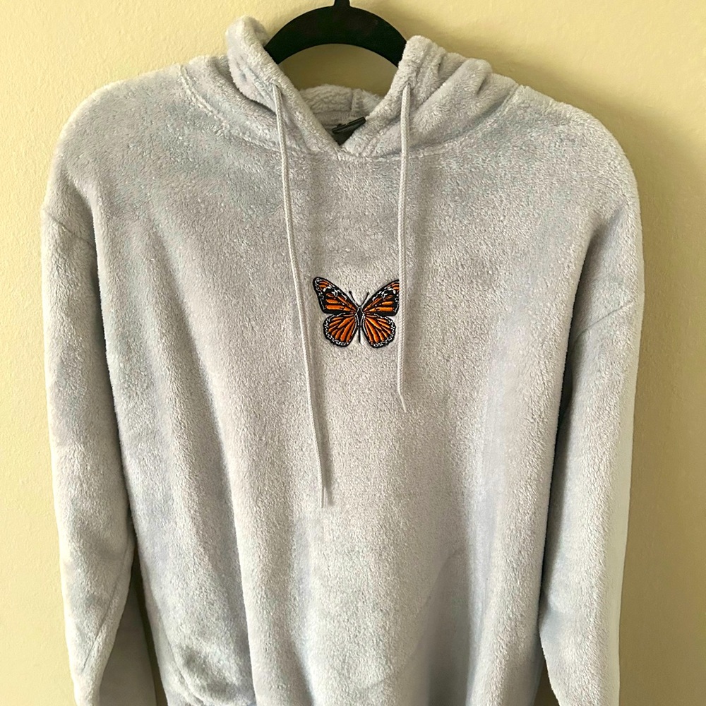 Light gray fuzzy butterfly sweater